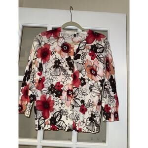 Madison Women’s Lightweight Floral Cardigan Button Down 3/4 Slv Petite MD PM